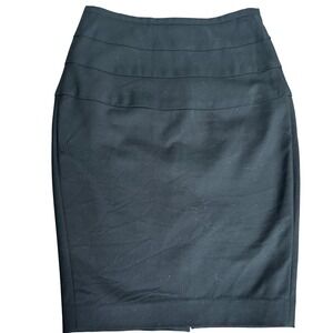 ZARA BASIC Black‎ Pencil Skirt XS Gold Zipper Paneled Detail Knee Length Stretch